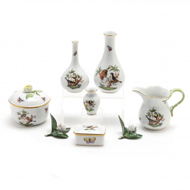 a-grouping-of-eight-herend-porcelain-table-accessories