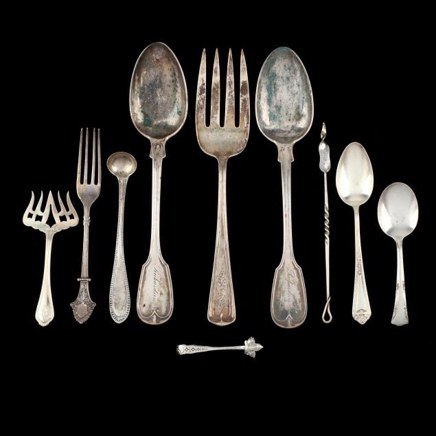 ten-assorted-sterling-silver-and-coin-silver-flatware-items