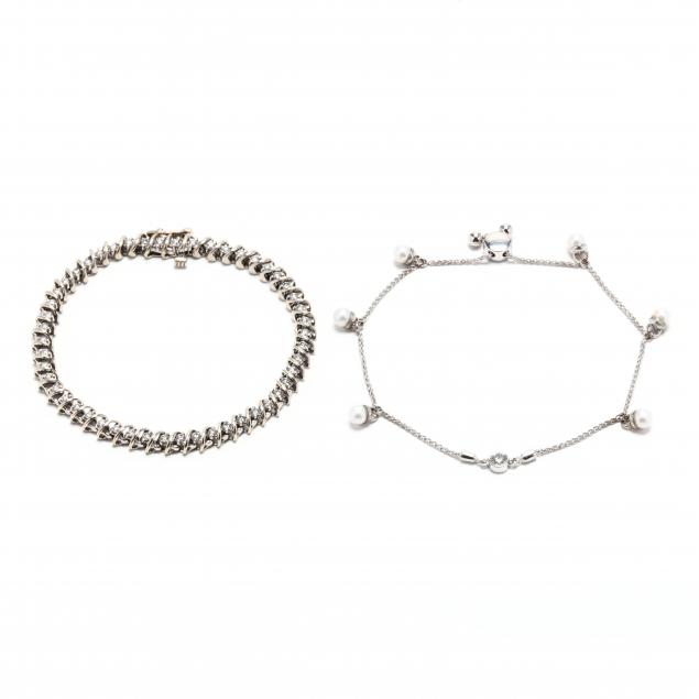 two-white-gold-and-gem-set-bracelets