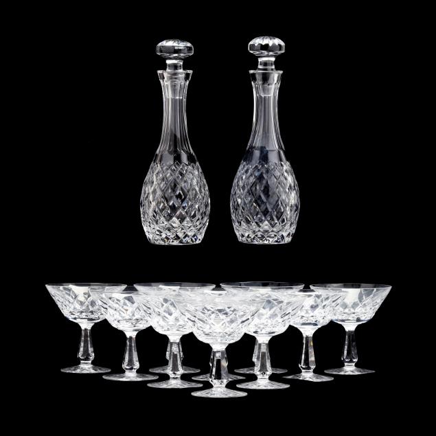waterford-set-of-ten-i-kinsale-i-champagne-coupes-and-pair-of-decanters