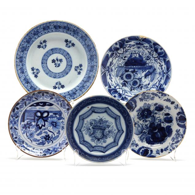 five-antique-dutch-delft-blue-and-white-plates