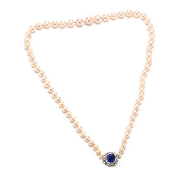graduated-akoya-pearl-necklace-with-burmese-sapphire-and-diamond-clasp
