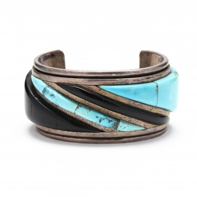southwestern-silver-turquoise-and-black-stone-bracelet