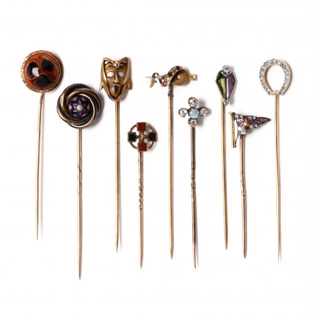 group-of-nine-antique-stick-pins