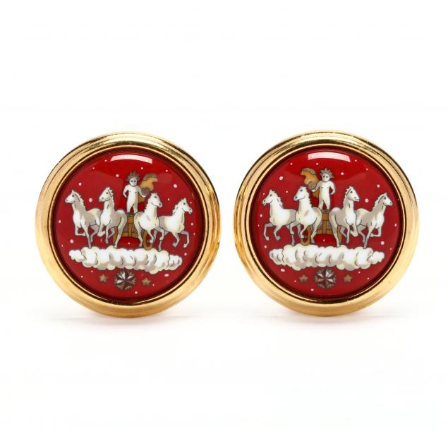 gold-tone-enamel-decorated-button-ear-clips-hermes