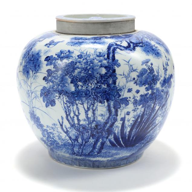 a-large-japanese-seto-ware-blue-and-white-porcelain-jar-with-cover