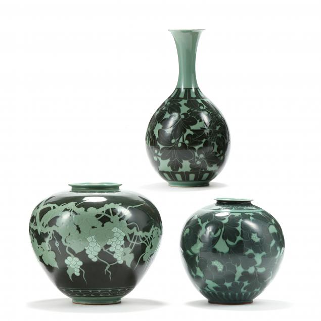 three-contemporary-korean-celadon-vases