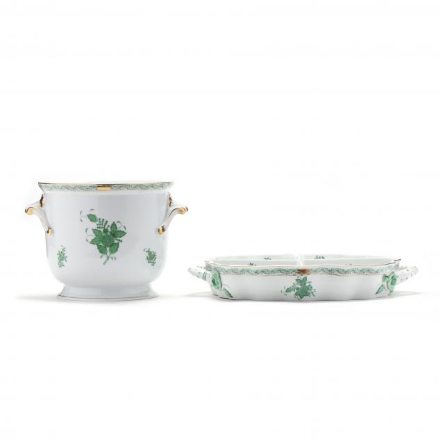herend-two-i-chinese-bouquet-green-i-porcelain-items