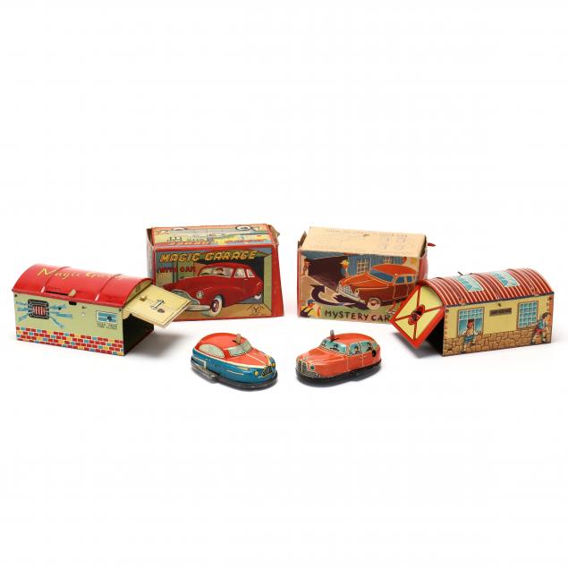 two-tin-litho-garage-and-car-toys