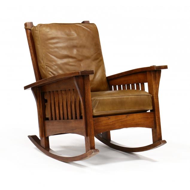 haverty-furniture-mission-oak-style-leather-rocking-chair