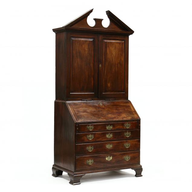 antique-english-chippendale-mahogany-bureau-bookcase