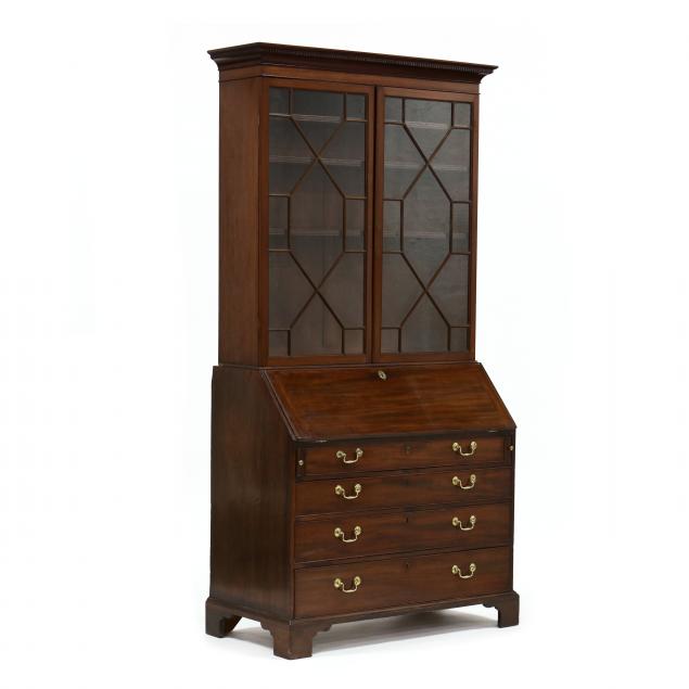 antique-georgian-style-mahogany-bureau-bookcase