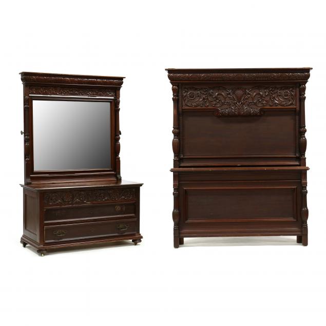 r-j-horner-american-renaissance-revival-carved-mahogany-bed-and-dresser