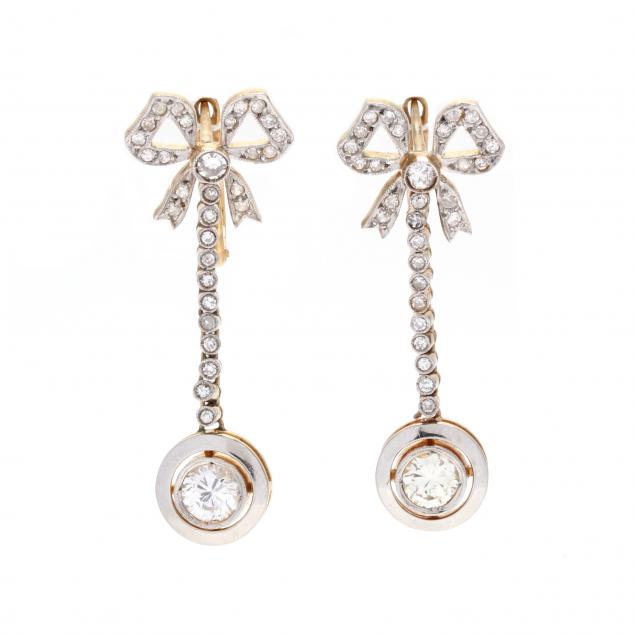 pair-of-gold-and-diamond-bow-motif-dangle-earrings
