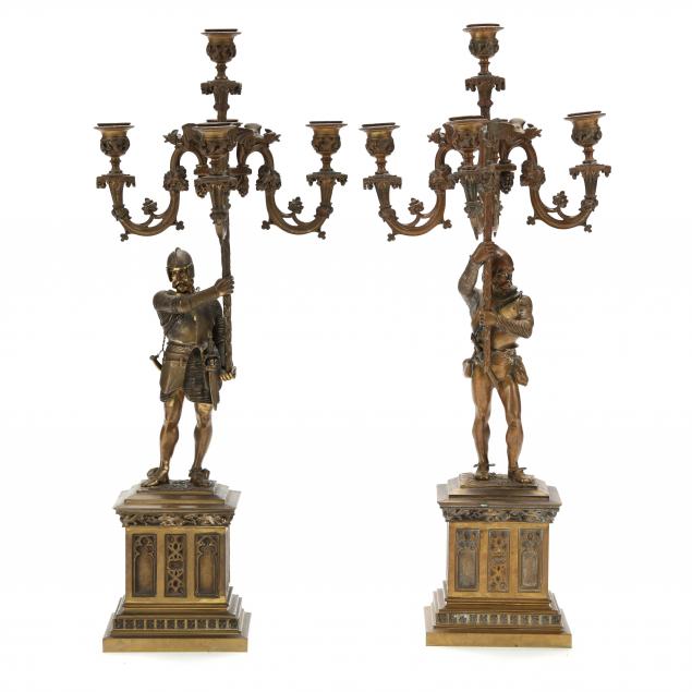 pair-of-antique-french-gothic-revival-five-light-figural-bronze-candelabra