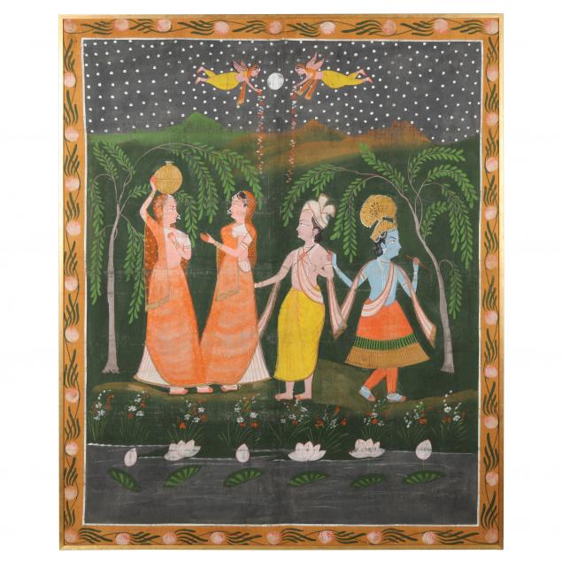 a-large-indian-pichhwai-painting-of-krishna