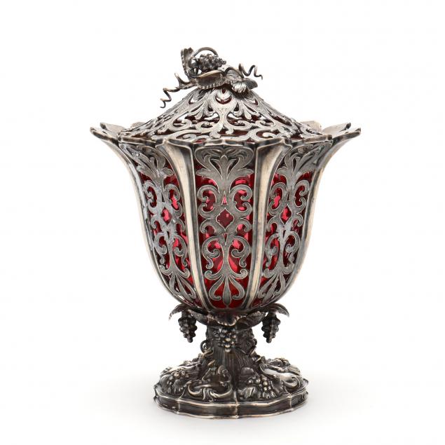victorian-silver-sugar-basket-with-cranberry-glass-liner