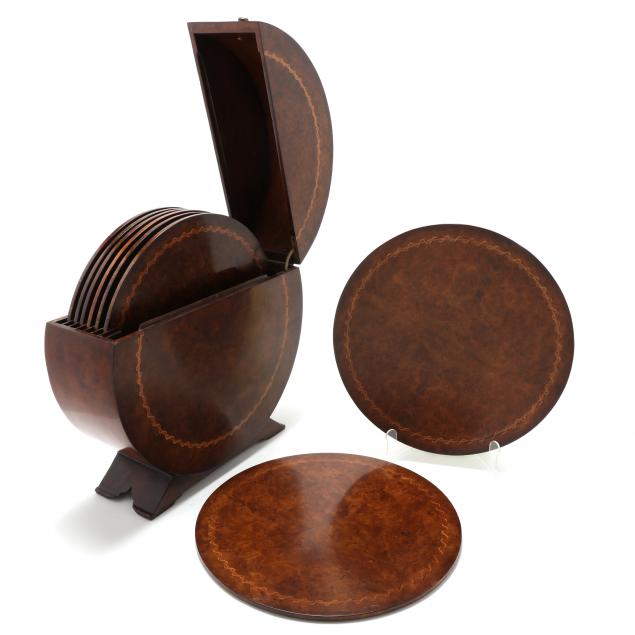 set-of-eight-marquetry-inlaid-burlwood-chargers-in-case