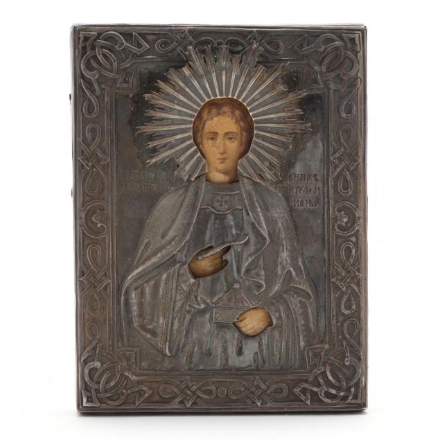 an-antique-silver-oklad-russian-icon-of-saint-panteleimon-pantaleon