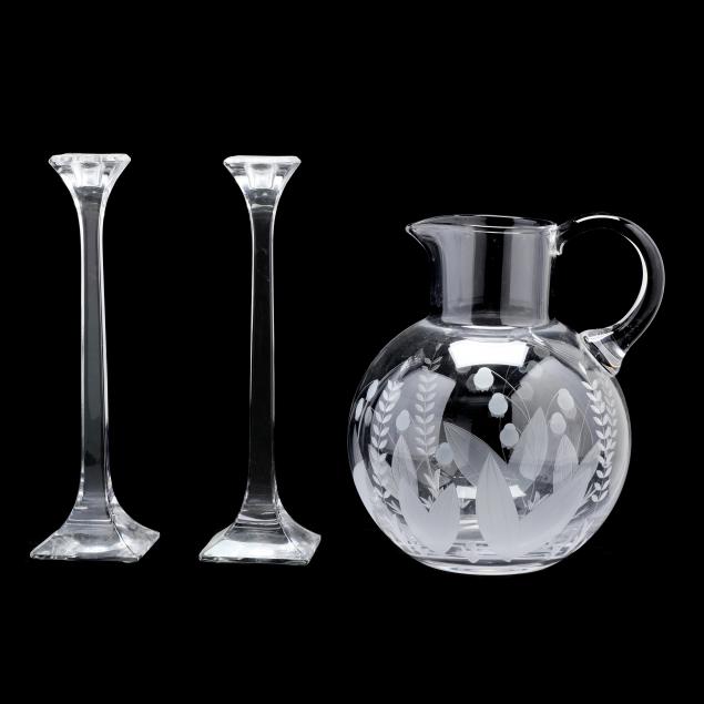 tiffany-co-crystal-candlesticks-and-pitcher
