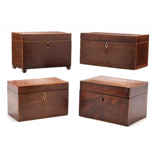 four-antique-english-inlaid-mahogany-tea-caddies