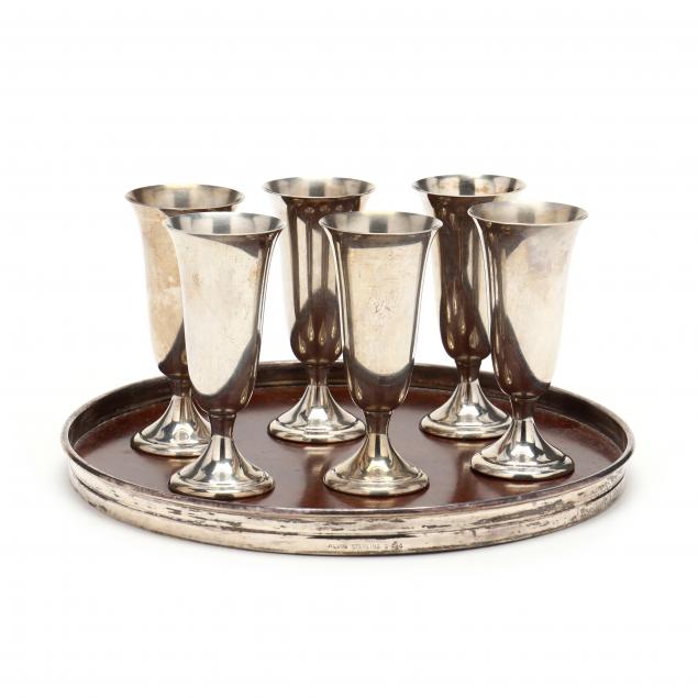 six-sterling-silver-cordials-with-serving-tray-by-alvin