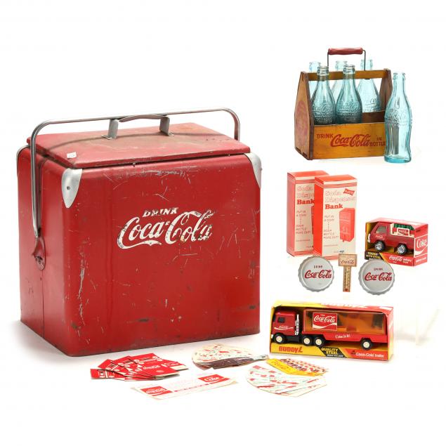 vintage-1950s-all-metal-coca-cola-cooler-and-collectibles