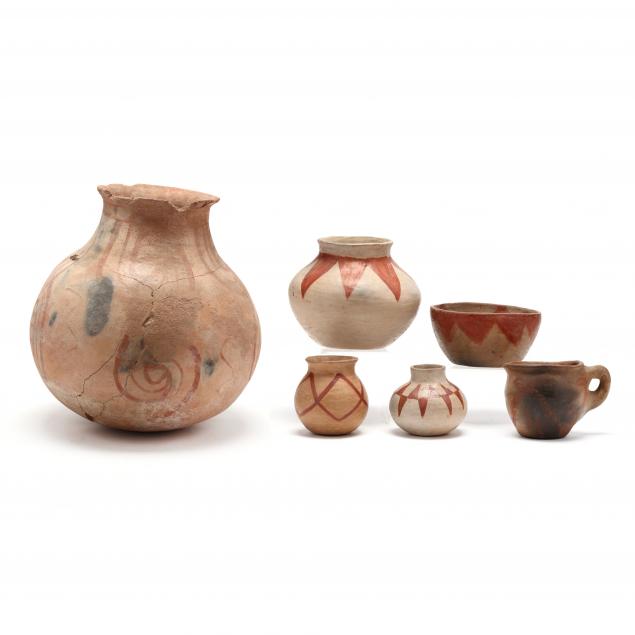 a-grouping-of-six-native-american-pottery-items
