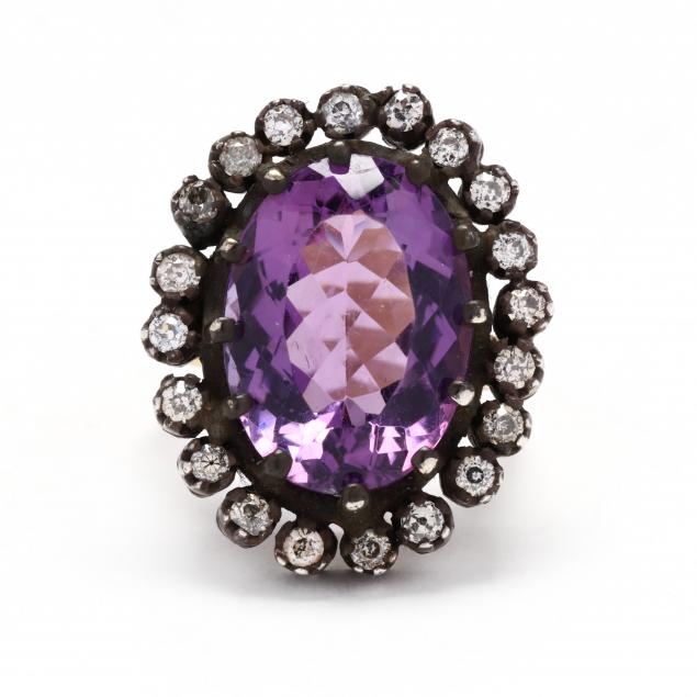 antique-style-silver-14k-gold-amethyst-and-diamond-ring