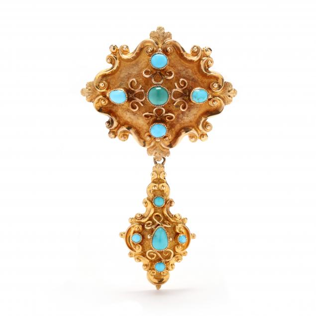 antique-gold-and-turquoise-pendant-brooch