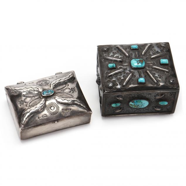two-antique-southwest-silver-boxes-with-turquoise-inlay