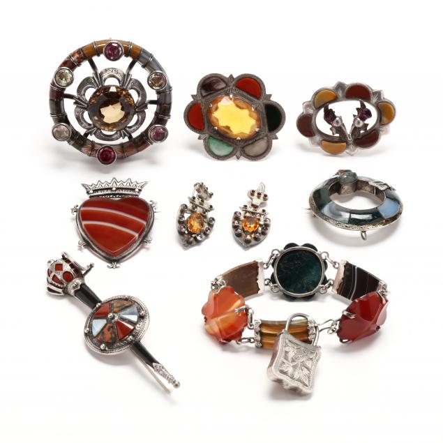 a-collection-of-vintage-silver-and-gem-set-scottish-jewelry