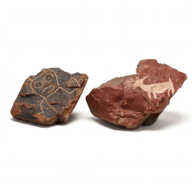 native-american-art-two-southwest-rock-fragments-with-petroglyphs