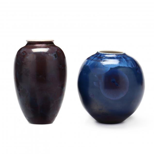 sid-oakley-nc-1932-2004-two-crystalline-glaze-vases