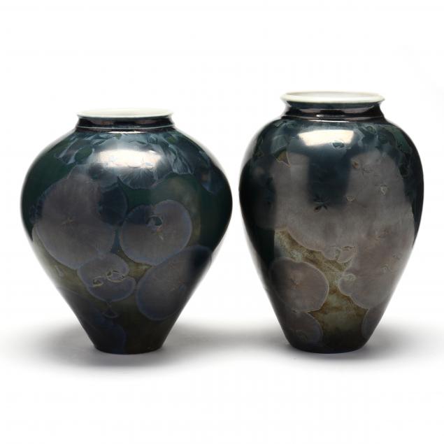 sid-oakley-nc-1932-2004-two-vases-with-crystalline-glaze