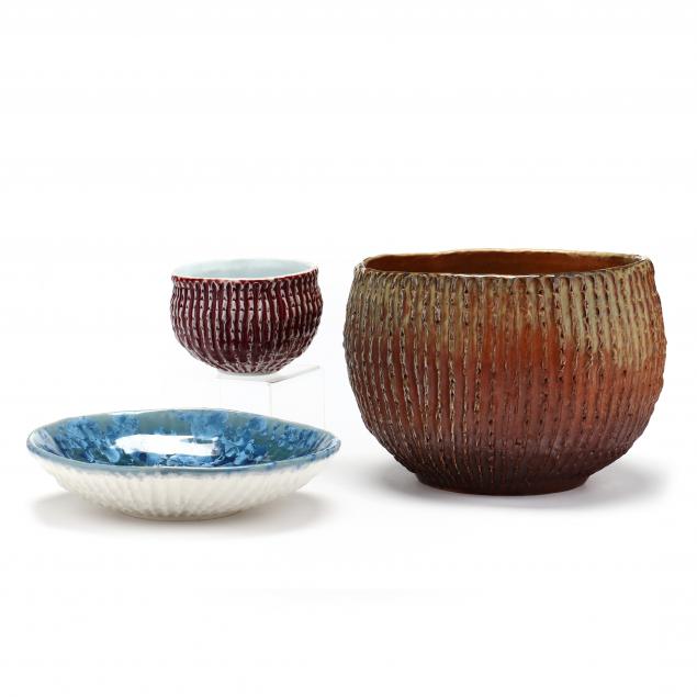 selection-of-three-bowls-by-pat-leveque-oakley