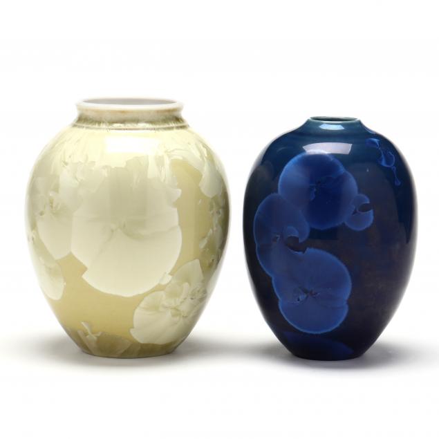 sid-oakley-nc-1932-2004-two-crystalline-glazed-vases