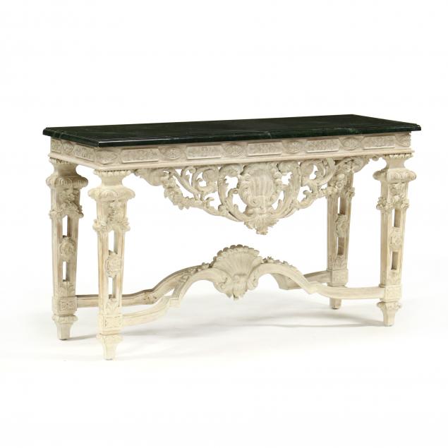 maitland-smith-faux-marble-top-carved-console-table