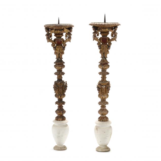 pair-of-antique-continental-parcel-gilt-carved-wood-pricket-sticks