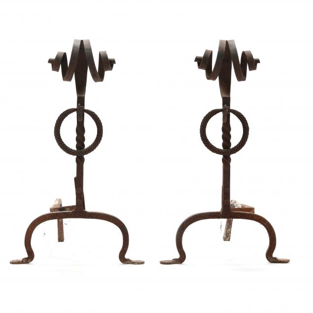 pair-of-spanish-style-wrought-andirons