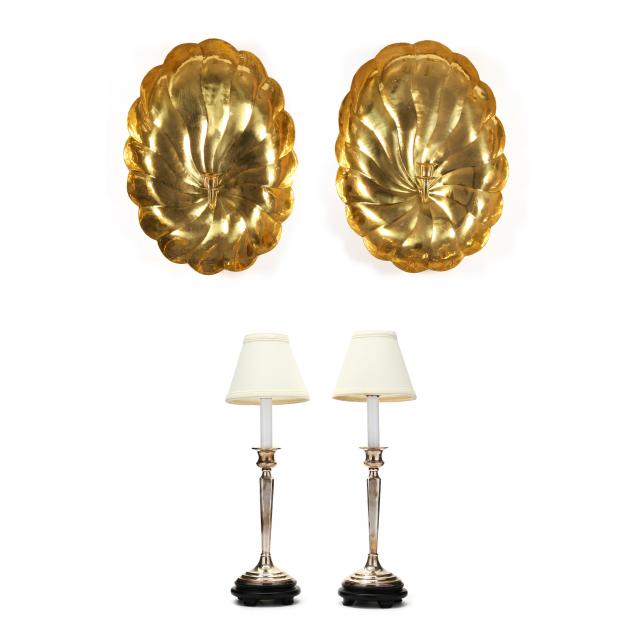 pair-of-silverplate-candlestick-table-lamps-and-brass-sconces
