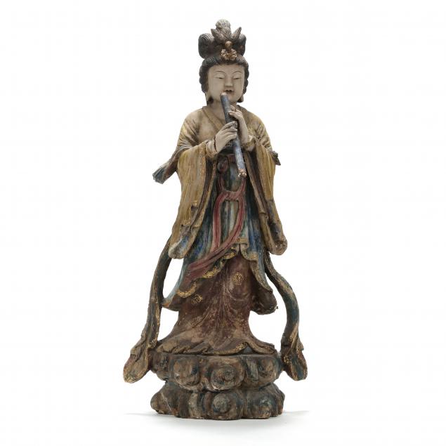 a-chinese-wooden-painted-sculpture-of-a-musician