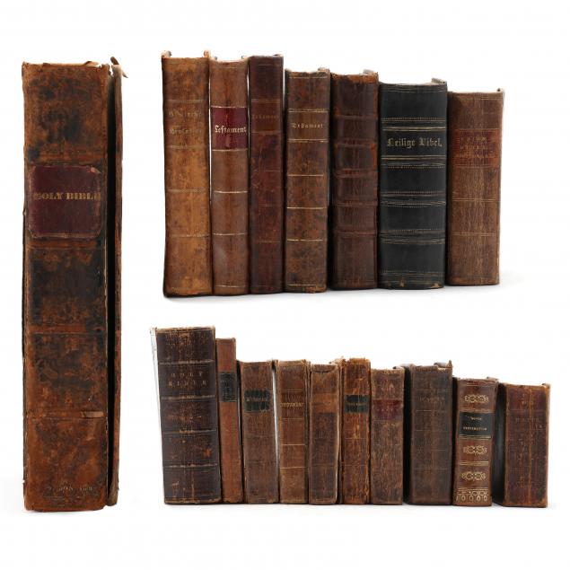 an-early-english-bible-and-seventeen-leatherbound-religious-books