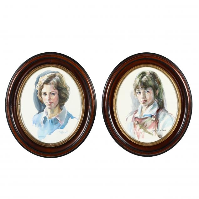 anthony-loschiavo-american-pair-of-oval-watercolor-portraits