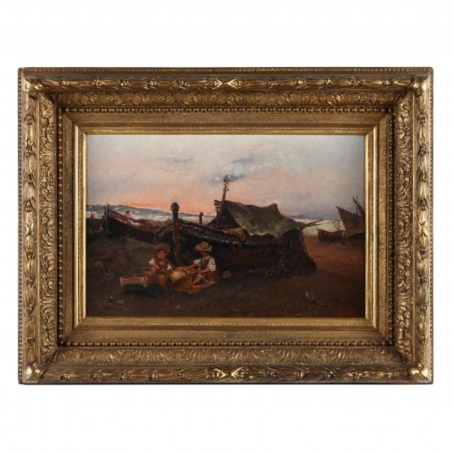 french-school-19th-century-sunset-shoreline-scene-with-two-children