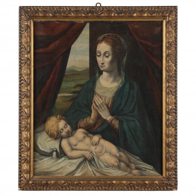 italian-renaissance-style-painting-of-the-madonna-adoring-the-christ-child