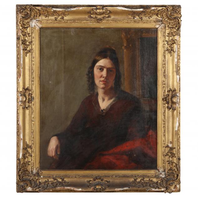 american-school-mid-19th-century-portrait-of-a-woman-with-a-red-shawl