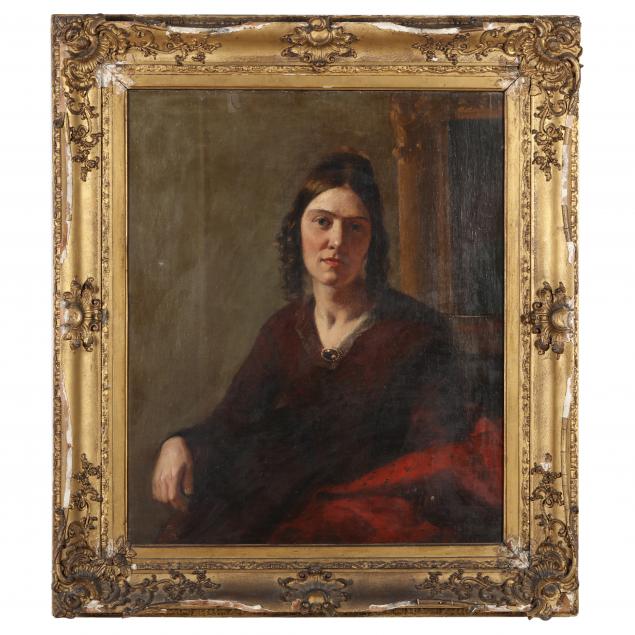 american-school-mid-19th-century-portrait-of-a-woman-with-a-red-shawl