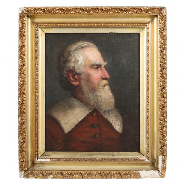 an-antique-portrait-of-a-bearded-man-with-red-jacket-and-white-collar