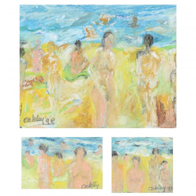 sid-oakley-nc-1932-2004-nude-bathers-at-the-seaside-three-works